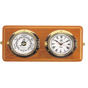 Clock & Barometer 3" brass wooden board - Image 1